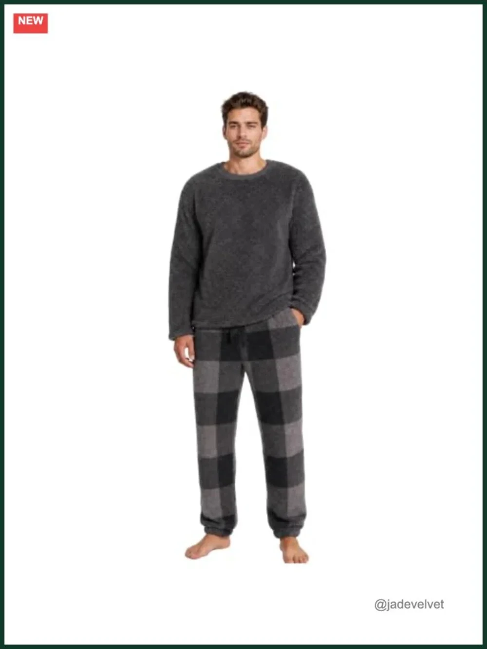 Men's Fleece Pajama Set Long Sleeve Plush Warm Loungewear with Pockets